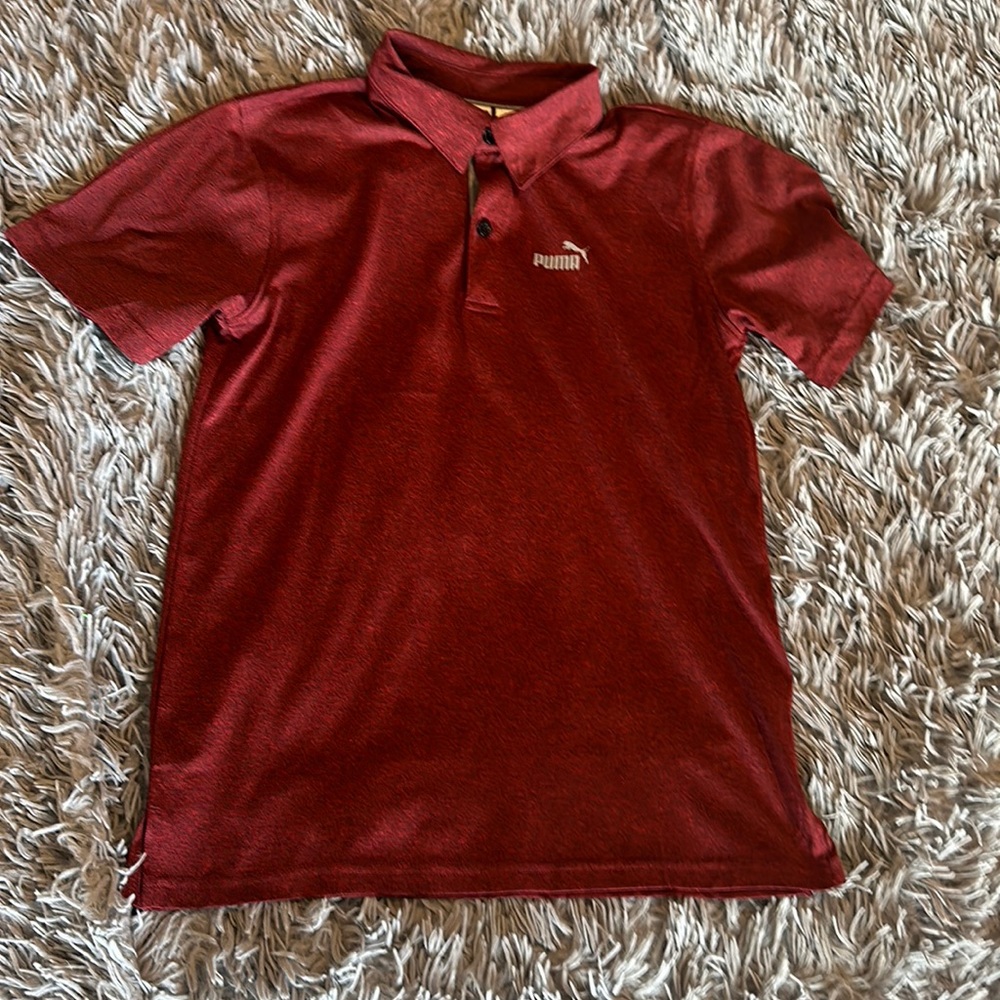 Boys Puma polo. Size L (14-16). Maroon/black